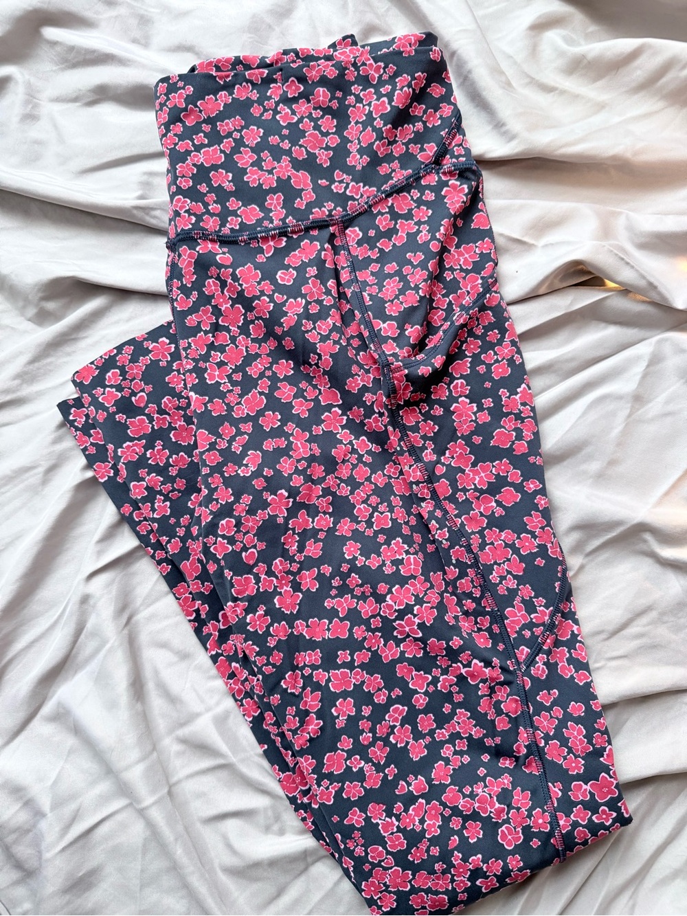 lululemon athletica Navy Leggings with Pink Floral Print